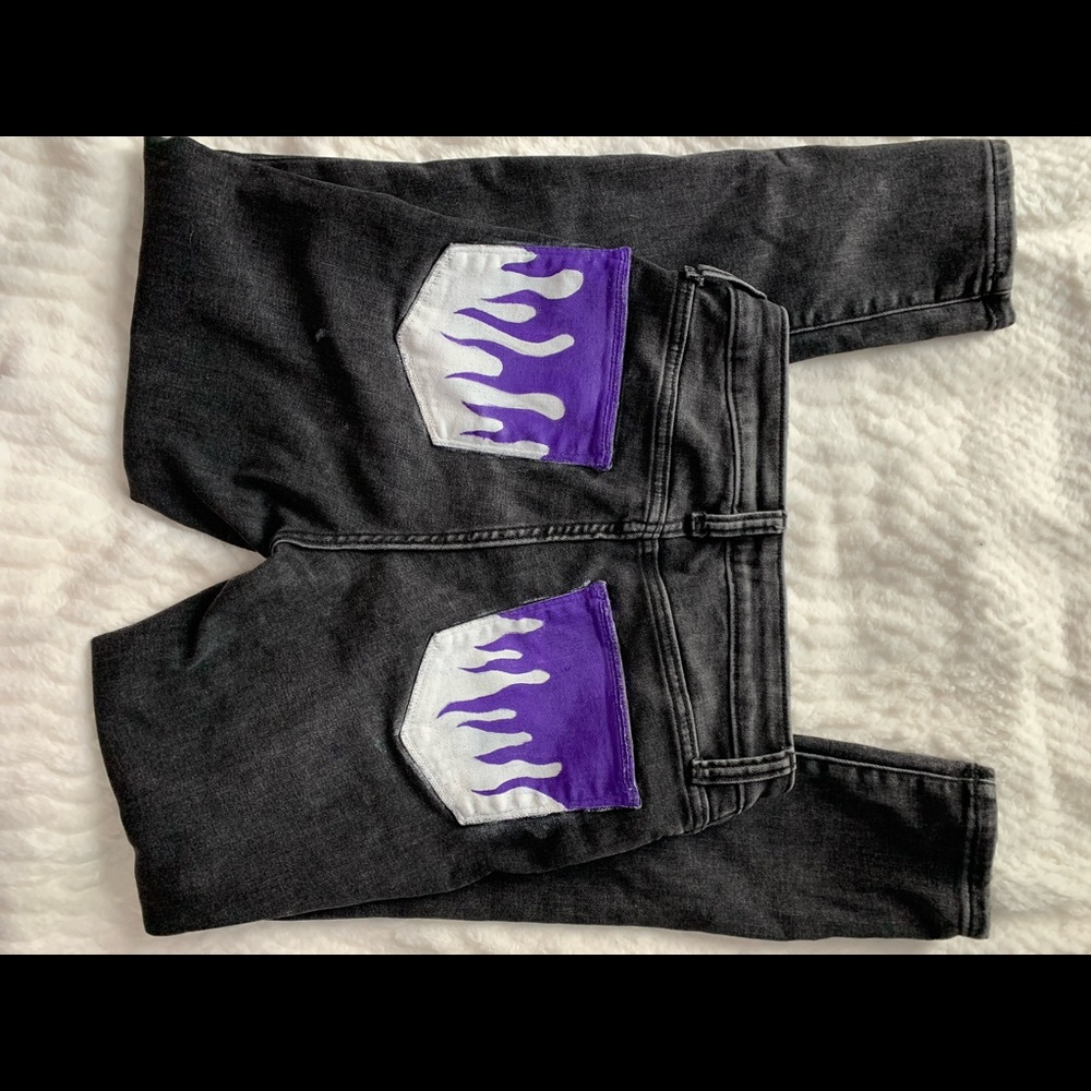 Black Skinny Hand-Painted Fire Jeggings